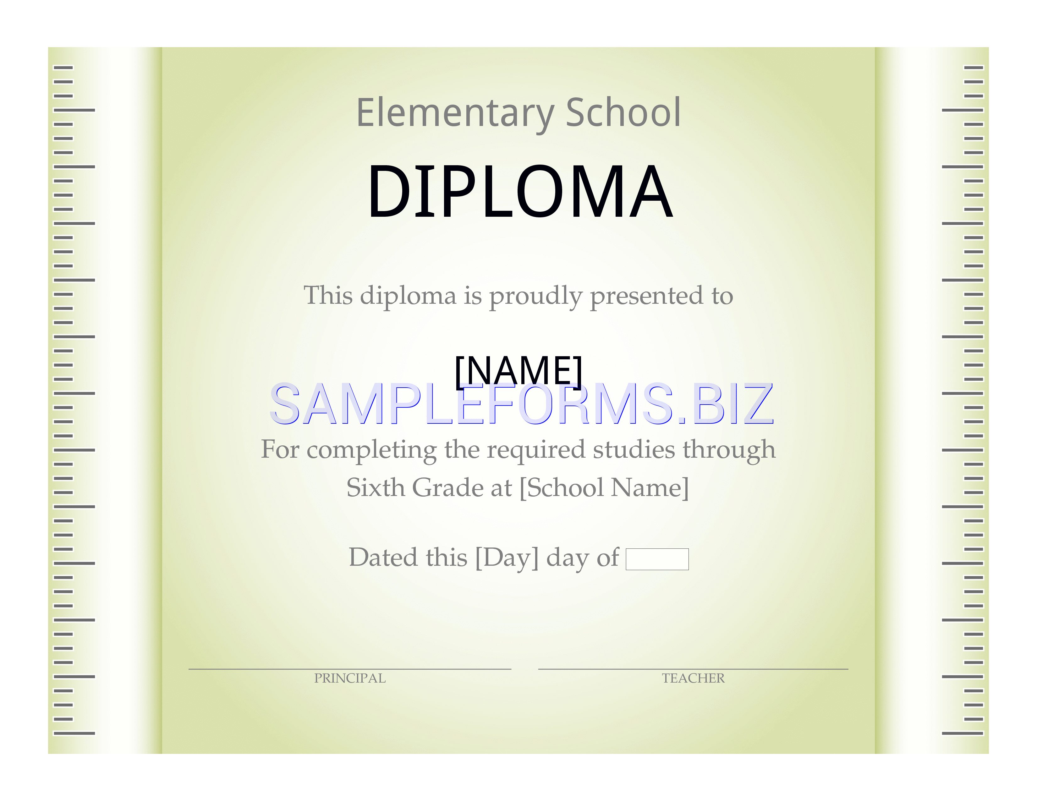 Preview free downloadable Elementary School Diploma Certificate (Ruler Design) in PDF (page 1)